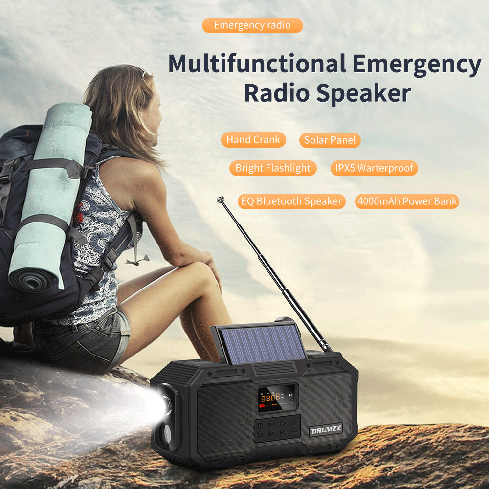 DRUMZZ Trek 600 - Multifunctional Hand Crank Radio Bluetooth Speaker