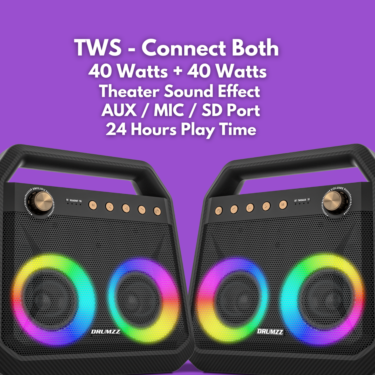DRUMZZ Theater 40W Bluetooth Speaker with RGB lights (Combo)