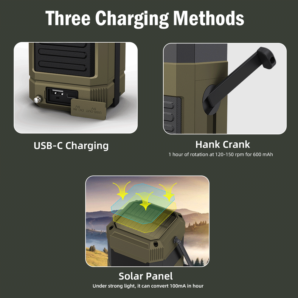 DRUMZZ Trek 800 - Multifunctional Hand Crank Radio Bluetooth Speaker with AESTHETIC CAMPING LANTERN