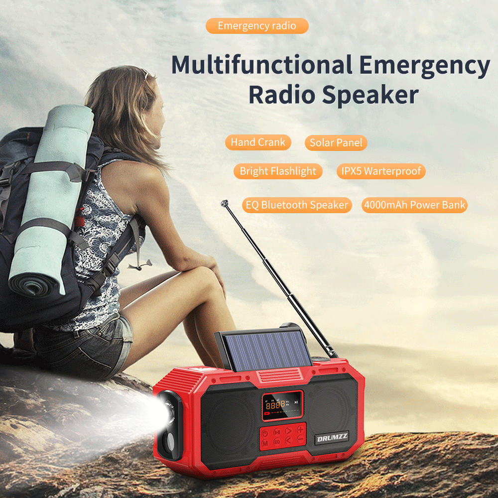 DRUMZZ Trek 600 - Multifunctional Hand Crank Radio Bluetooth Speaker