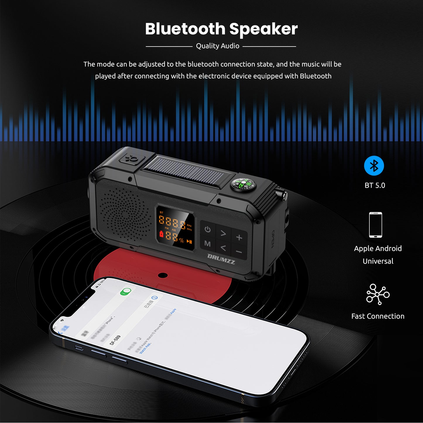 DRUMZZ Trek 200 - Multifunctional Hand Crank Radio Bluetooth Speaker