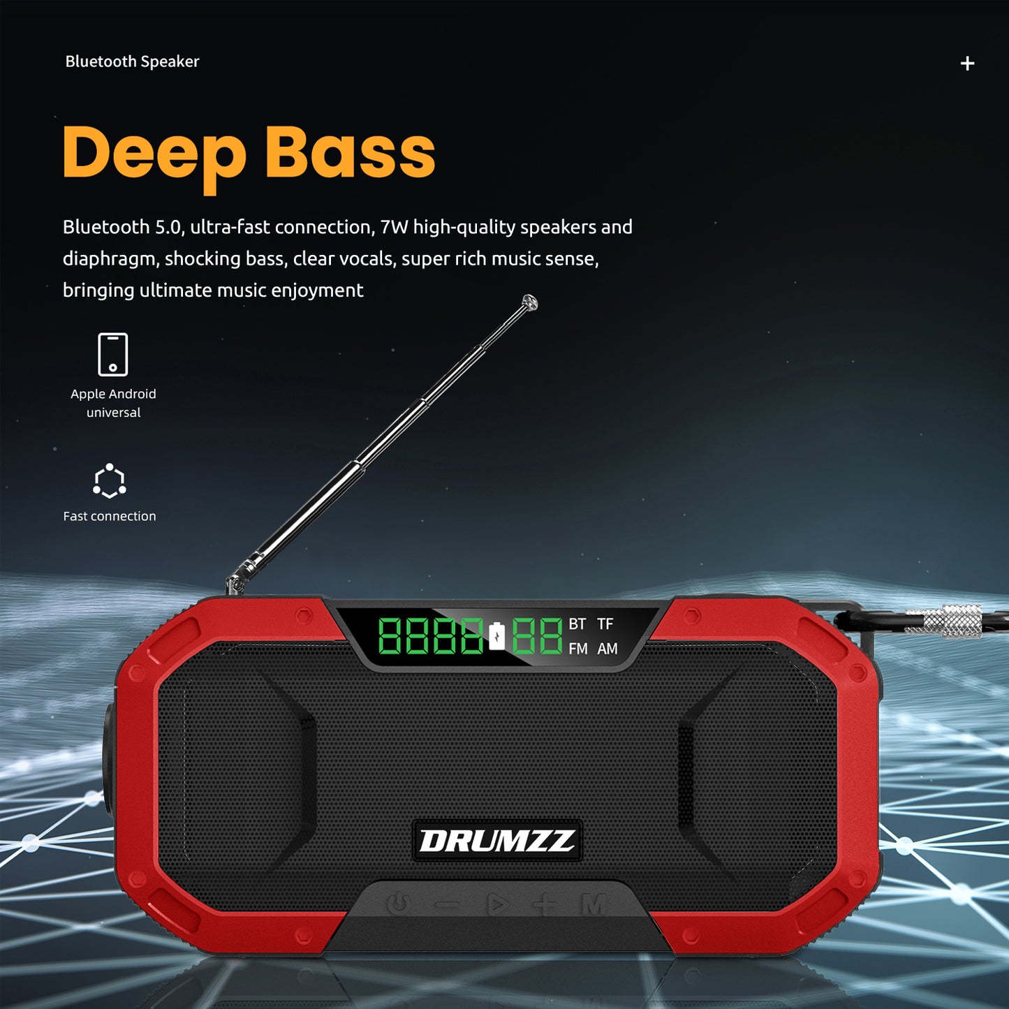 DRUMZZ Trek 400 - Multifunctional Hand Crank Radio Bluetooth Speaker