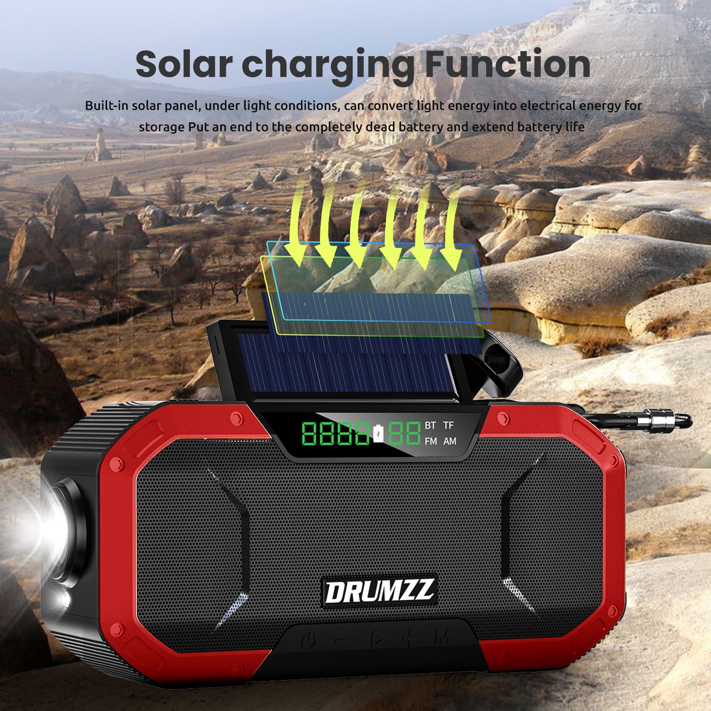 DRUMZZ Trek 400 - Multifunctional Hand Crank Radio Bluetooth Speaker