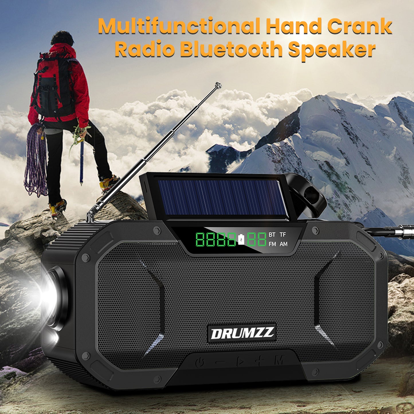 DRUMZZ TREK 400 - MULTIFUNCTIONAL HAND CRANK RADIO BLUETOOTH SPEAKER + BASSSTUDS EARBUDS